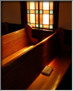 Soft sunlight on a pew at GGBC